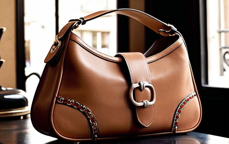 The Jackie Bag**

Prompt: "Close-up of a Gucci Jackie bag, classic hobo shape, in soft, supple leather. Capture the timeless elegance and sophisticated design. Focus on the piston closure detail. Background should be blurred and suggest a stylish, upscale environment, perhaps a Parisian café or a vintage boutique. Style: High fashion photography, soft lighting, emphasis on texture and craftsmanship."

**